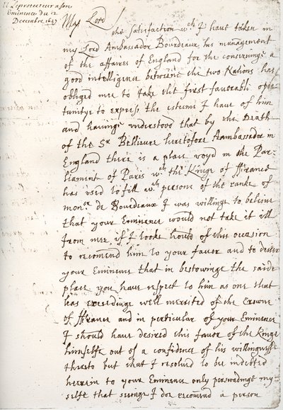 رسالة من أوليفر كرومويل إلى الكاردينال مازارين ، 4 ديسمبر 1657 ، 1899 بواسطة غير معروف