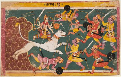 صفحة من Devi-Mahatmya: الإلهة كمشروب الشيطان Raktabija ، ج. 1640. بواسطة غير معروف