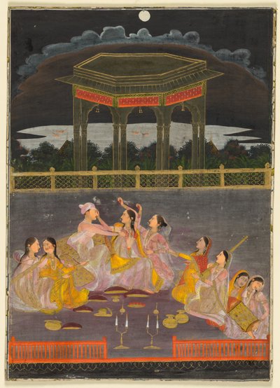 أمير يحتفل بهولي مع نساء القصر على شرفة في الليل ، ج. 1760. بواسطة غير معروف
