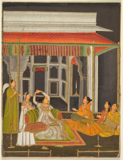 أميرة على شرفة مع الحاضرين في الليل المستقيم ، الخط بالعكس ، ج. 1760. بواسطة غير معروف