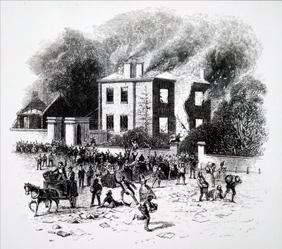 مشهد من أعمال شغب برمنغهام 1791. بواسطة غير معروف