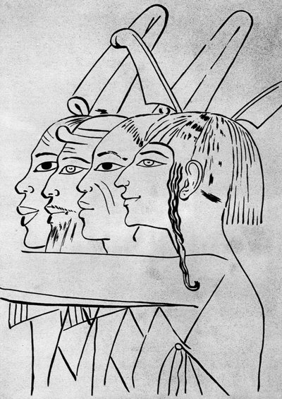 رسم تخطيطي لرجال أفارقة وآسيويين من قبر الملك سيتي الأول ، طيبة ، مصر ، 1936 بواسطة غير معروف