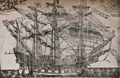 قطع خشبية لسفينة يعتقد أنها سفينة آرك رويال ، c1587 بواسطة غير معروف