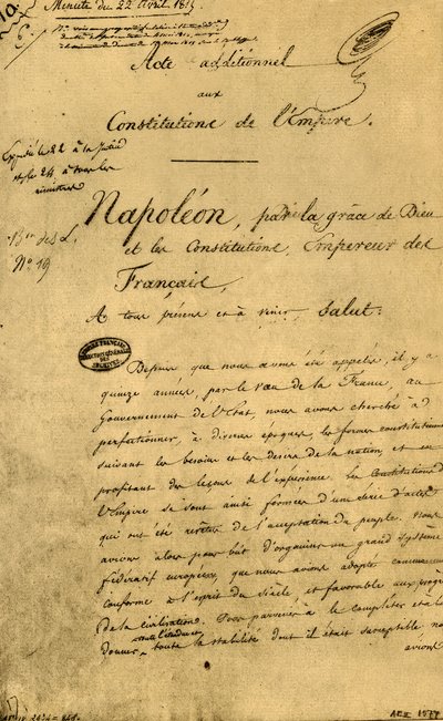 عمل إضافي لدساتير الإمبراطورية ، 22 أبريل 1815 ، 1921. بواسطة غير معروف