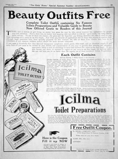 الإعلان عن مستحضرات المرحاض Icilma ، 1913 بواسطة غير معروف