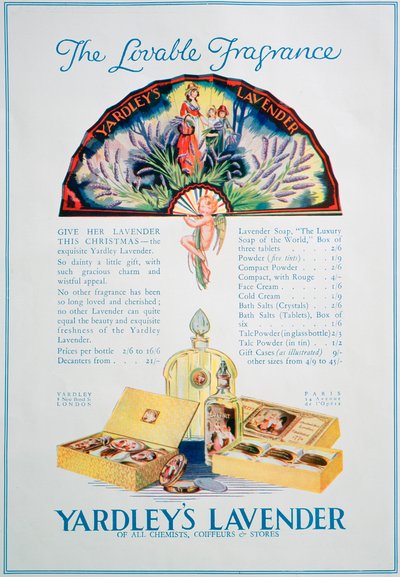 إعلان عن عطر ومستحضرات التجميل من ياردليس لافندر 1928 بواسطة غير معروف