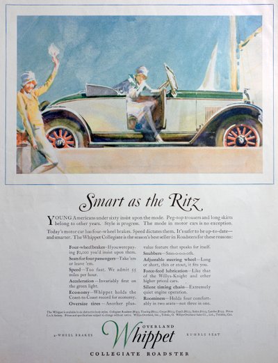 الإعلان عن سيارة أوفرلاند ويبت كوليج رودستر ، 1927 بواسطة غير معروف