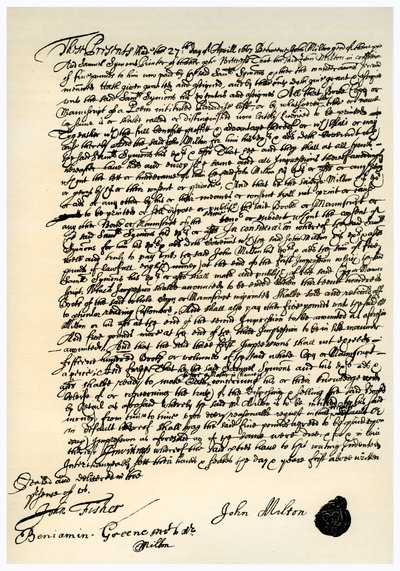 اتفاق بين جون ميلتون وصموئيل سيمونز ، 27 أبريل 1667 بواسطة غير معروف