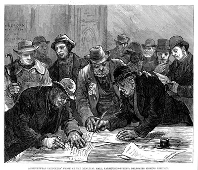 اجتماع اتحاد العمال الزراعيين في شارع فارينجدون ، لندن ، 1877 بواسطة غير معروف
