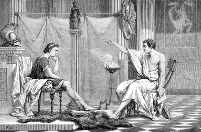الإسكندر الأكبر 356-323 قبل الميلاد عندما كان شابًا ، يستمع إلى معلمه أرسطو ، c1875 بواسطة غير معروف