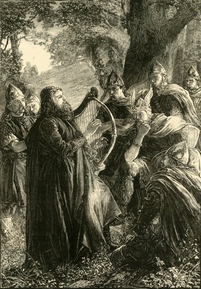 ألفريد الكبير ، متنكرا في زي هاربر ، يلعب قبل جوثروم ، 878 ، 1890. بواسطة غير معروف