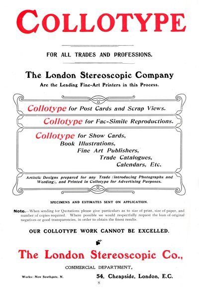 إعلان عن عملية Collotype مقدمة من شركة London Stereoscopic Company ، 1903 بواسطة غير معروف