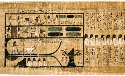 كتاب الموتى المصري القديم على ورق البردي يظهر الهيروغليفية المكتوبة بواسطة غير معروف