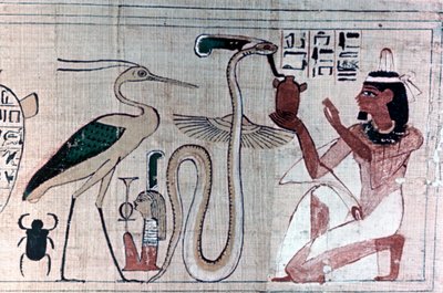 ورق البردي المصري القديم يركع أمام ثعبان بواسطة غير معروف