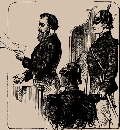 أندريه تشيليابوف أمام المحكمة ، 1881. بواسطة غير معروف