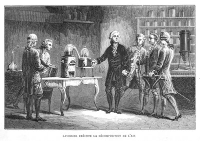 أنطوان لوران لافوازييه ، الكيميائي الفرنسي ، يوضح اكتشافه للأكسجين ، 1776 1874 بواسطة غير معروف