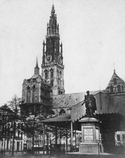 كاتدرائية أنتويرب وتمثال الفنان بيتر بول روبنز ، بلجيكا ، 1867 بواسطة غير معروف