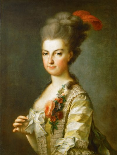 Archduchess Maria Christina 1742-1798 ، دوقة تيشين ، في غطاء حرير مخطط ، ca 1766-1770 بواسطة غير معروف