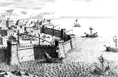 أرخميدس كرو ، الجهاز المستخدم في حصار سيراكيوز ، 215-212 قبل الميلاد القرن الثامن عشر بواسطة غير معروف