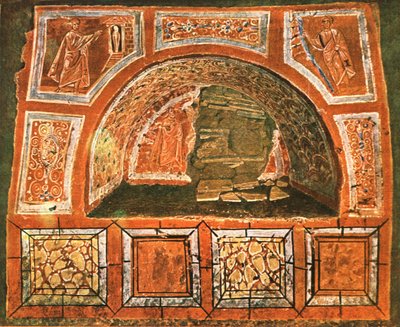 Arcosolium في سراديب الموتى دوميتيلا على Via Ardeatina ، روما ، إيطاليا ، 1928. بواسطة غير معروف