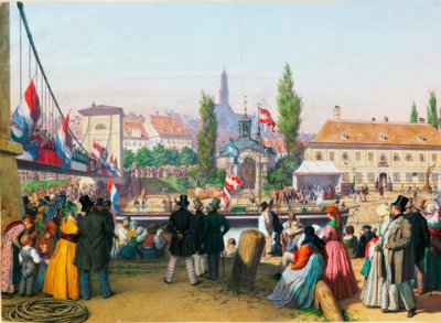 وصول الباخرة إلى المحطة على قناة الدانوب ، فيينا ، 1845 لوحة مائية بواسطة غير معروف