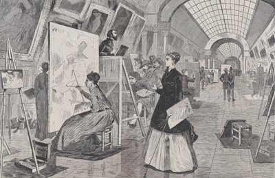 طلاب الفن والنسخون في معرض اللوفر ، Paris Harper's Weekly ، المجلد. ... ، ١١ يناير ١٨٦٨. بواسطة غير معروف