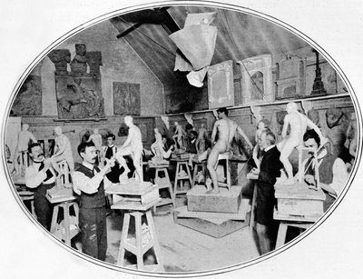 طلاب الفن في فصل نمذجة النحت ، لندن ، c1900 1901 بواسطة غير معروف