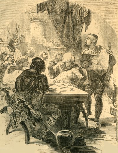 في مأدبة قدمها هارولد ، تلقى أخبار غزو النورمان ، c1890. بواسطة غير معروف