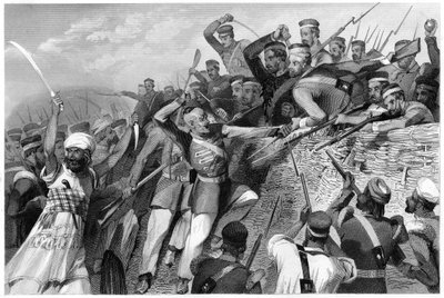 هجوم المتمردين على بطارية ريدان في لكناو ، 30 يوليو 1857 ، c1860 بواسطة غير معروف