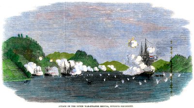 الهجوم على سفينة الحرب الهولندية ميدوسا ، مقابل سيمونوسيكي ، اليابان ، 1863 بواسطة غير معروف
