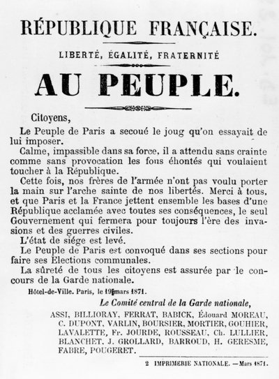 Au Peuple ، من الملصقات السياسية الفرنسية لكومونة باريس ، مايو ١٨٧١ بواسطة غير معروف