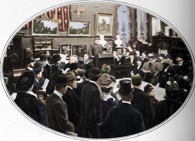 المزاد قيد التنفيذ في Phillips auctioneers ، لندن ، c1901 1901 بواسطة غير معروف