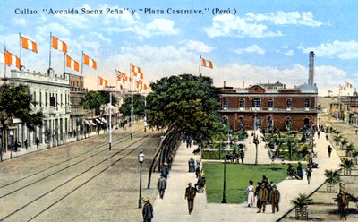 Avenida Saenz Pena and Plaza Casanave، Callao، Peru، c1900s بواسطة غير معروف