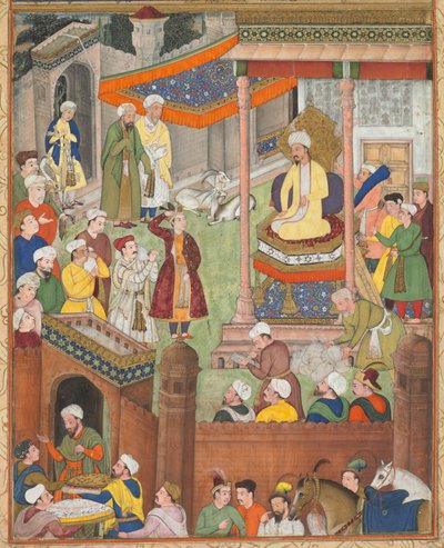 بابور يتلقى الغنيمة والتحية من همايون بعد فوز السلطان إبراهيم ... ، ج. 1596-1597 أو بواسطة غير معروف
