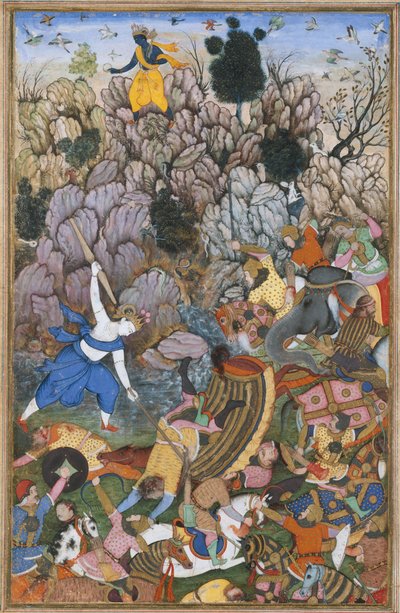 Balarama و Krishna Fighting the Enemy، Folio from a Harivamsa The Legend of ... ، كاليفورنيا. 1590-95. بواسطة غير معروف