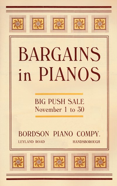 مساومات في إعلان شركة بيانو - Bordson Piano ، 1916 بواسطة غير معروف