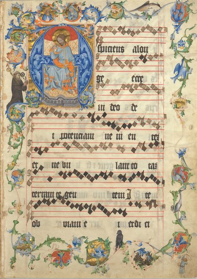 Bifolium مع المسيح في الجلالة في الأولي A ، من Antiphonary ، كاليفورنيا. 1405. بواسطة غير معروف