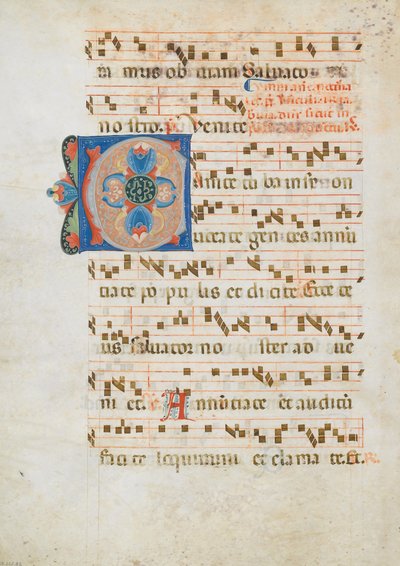 Bifolium مع الأولي C ، من Antiphonary ، إيطالي ، كاليفورنيا. 1320. بواسطة غير معروف