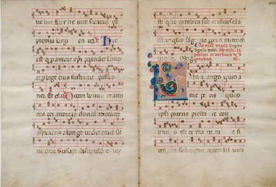 Bifolium مع الحرف الأول L ، من Antiphonary ، القرن الرابع عشر. بواسطة غير معروف