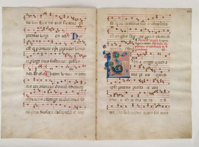 Bifolium مع الحرف الأول L ، من Antiphonary ، إيطالي ، القرن الرابع عشر. بواسطة غير معروف