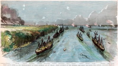 قصف فورتس جاكسون وسانت فيليب ، لويزيانا ، الحرب الأهلية الأمريكية ، أبريل 1862 بواسطة غير معروف