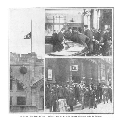 يكسر خبر فقدان تايتانيكس مع أكثر من اثني عشر مائة حياة إلى لندن ، 20 أبريل 1912. بواسطة غير معروف