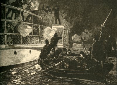 القوات البريطانية تستولي على السفينة المتمردة الكندية كارولين على نهر نياجرا ، 1837 c1890. بواسطة غير معروف