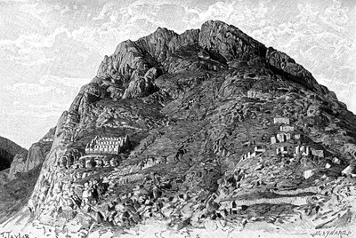 مباني الإنكا على سيرو دي لاس كارسيليس في أولانتايتامبو ، بيرو ، 1895 بواسطة غير معروف