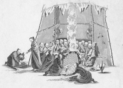 حرق جثة لاما ، c1802. بواسطة غير معروف