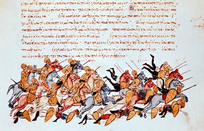 سلاح الفرسان البيزنطي يجتاح سلاح الفرسان العدو وجنود المشاة بواسطة غير معروف
