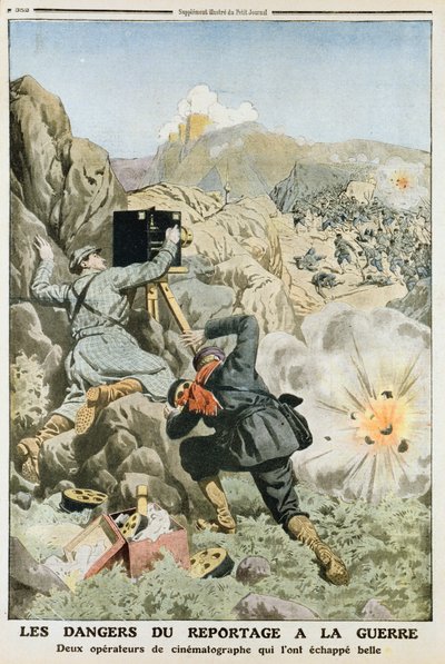 مصورون تحت النار أثناء التصوير في حرب البلقان الأولى ، 1912 بواسطة غير معروف