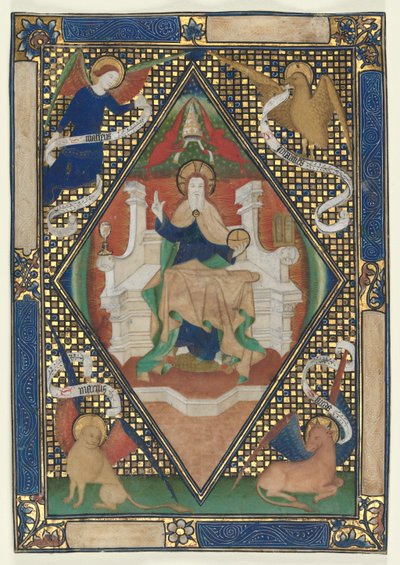 صفحة من كتاب قداس: المسيح في الجلالة مع الإنجيليين ، ج. 1410. بواسطة غير معروف