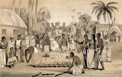 مراسم حرق أرملة هندوسية مع جثة زوجها الراحل ، 1847 بواسطة غير معروف
