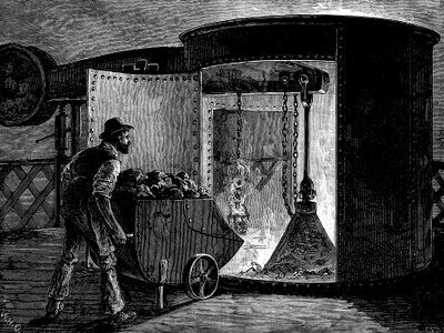 شحن فرن الانفجار في Govan Iron Works ، اسكتلندا ، c1885 بواسطة غير معروف